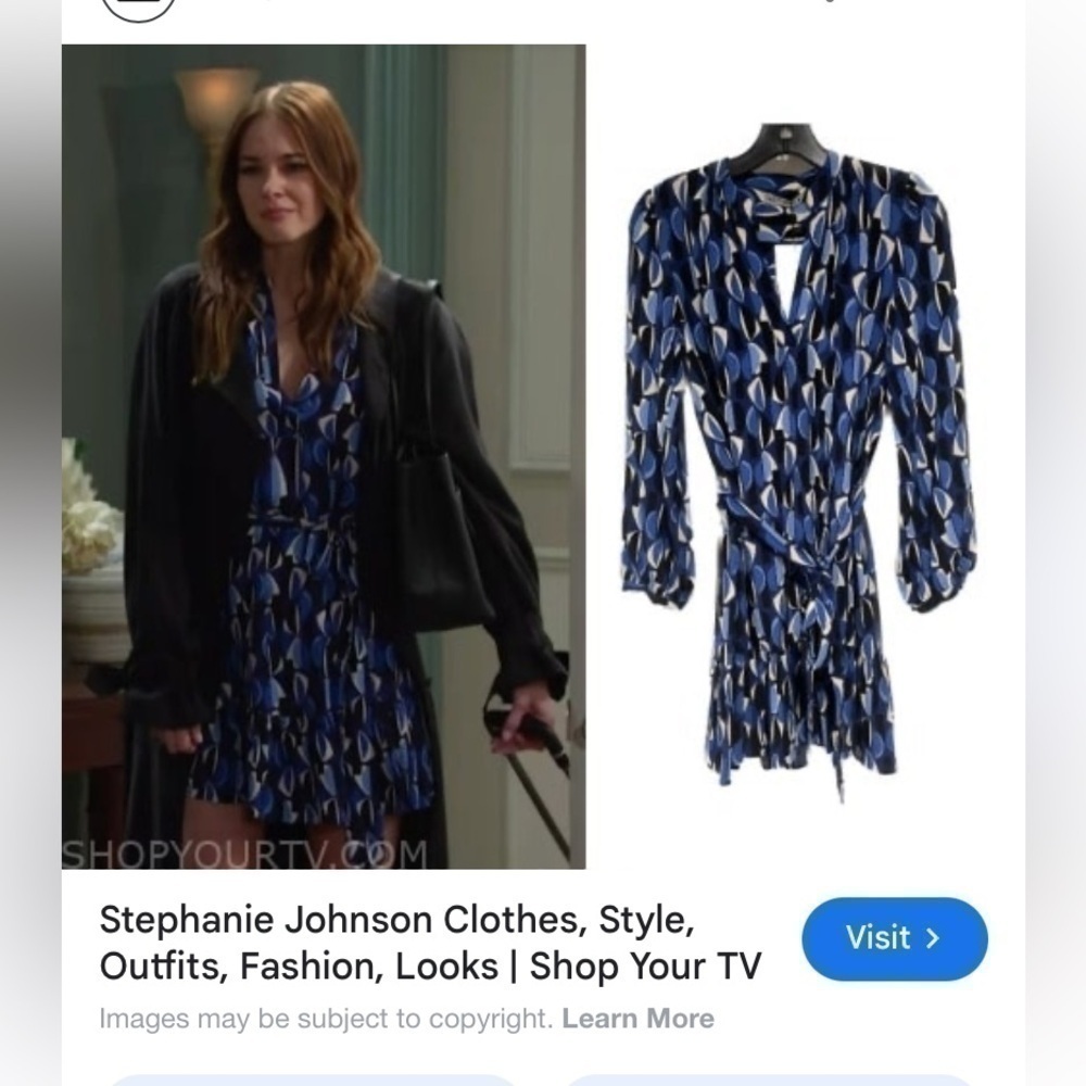 Zara Blue Geometric Print Ruffle Mini Dress Belted V Neck Long Sleeve XS - Picture 10 of 10